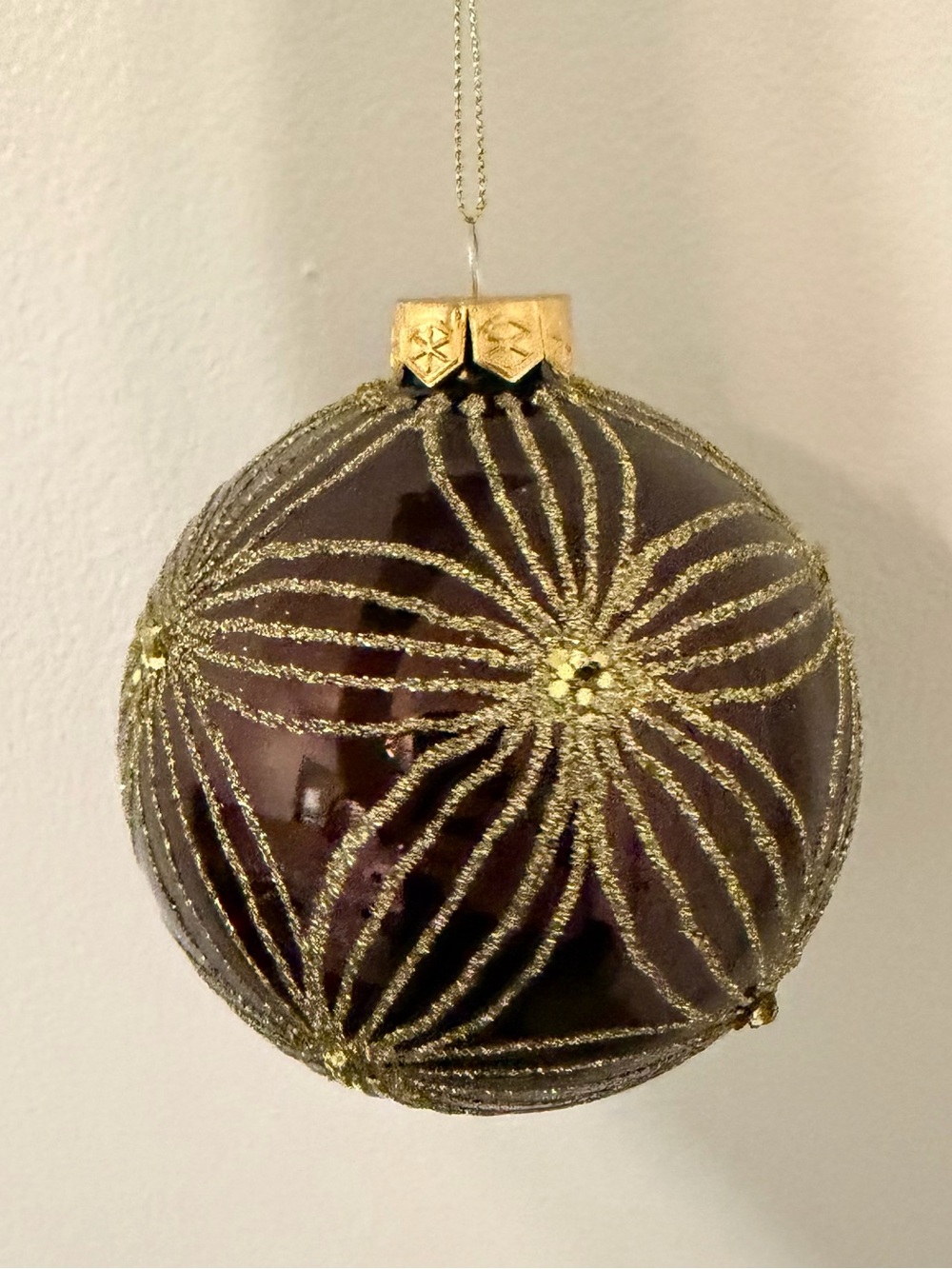 Christmas Tree Ornament Gold-Accented Dark Brown Glass